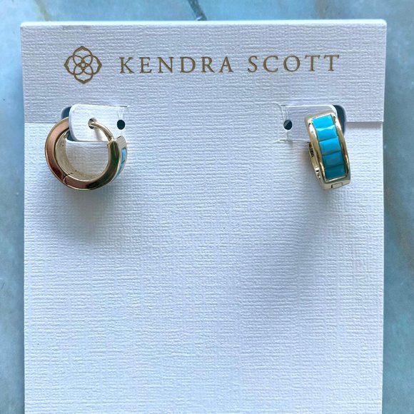 Kendra Scott Jack Huggie Hoop Earrings turquoise Crystal Gold tone - Picture 1 of 11